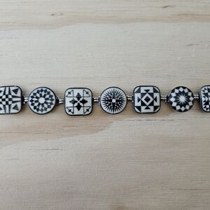 Black & White Geometric Statement Bracelet | Chrome Tone Mod Retro Style